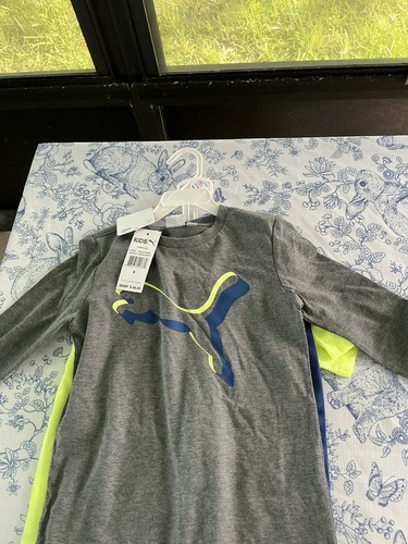 NWT PUMA KIDS SIZE 6 /3 PIECE Tee & Track Pant Set Navy Blue & Gray & Lime - Picture 6 of 8