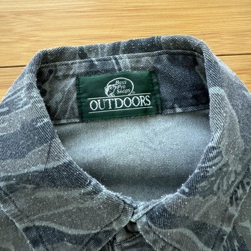 Vintage Bass Pro Shops Tiger Stripe Camo Snap Button Long Sleeve Shirt M/L - Picture 9 of 9