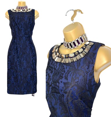 BUTTERFLY BY MATTHEW WILLIAMSON Größe 8 neu mit Etikett marineblau schwarz Jacquard Spitze Perlen Kleid