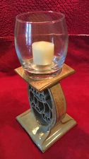 Cat Candle Stand with Glass Hurricane & Votive Candle