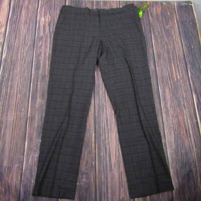 Perry Ellis NEW Mens Modern-Fit Dress Pants Charcoal Plaid 34x32 Golf NWT