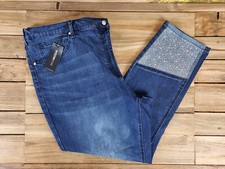 Pantalón vaquero mujer Mia Moda talla corta 30 31 azul oscuro pedrería
