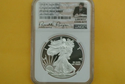 2018-W Proof $1 American Silver Eagle Congratulations Set NGC PF69 Ronald Reagan