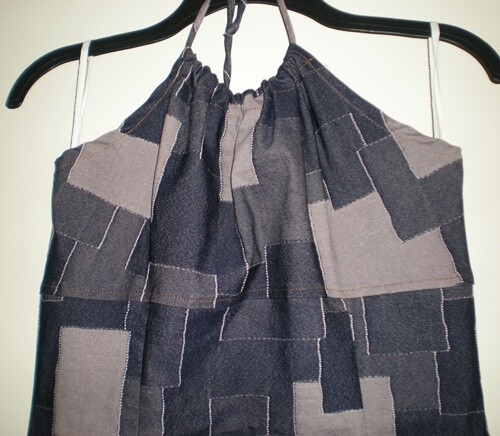 Women's Patchwork Style Denim Spandex Halter Dress – Size: S/M - Picture 3 of 5
