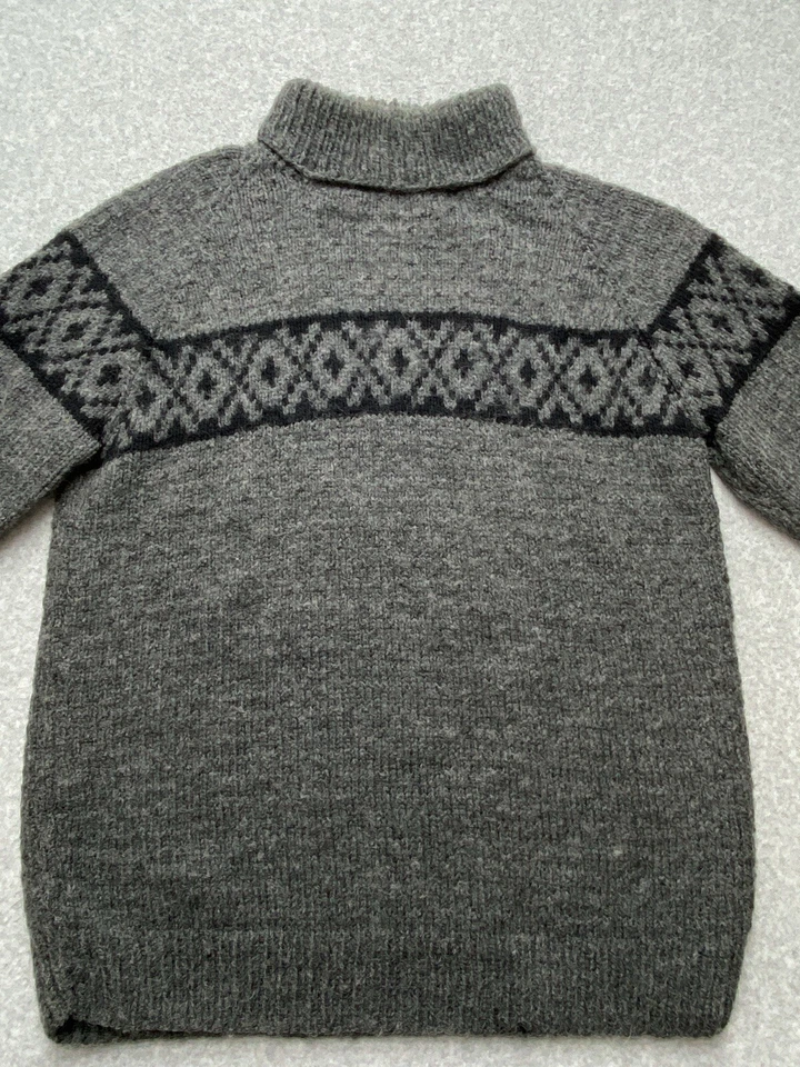 Handmade Sweater Mens L Gray Wool Knit Pullover Nordic Fair Isle Warm Winter Vin - Image 4 of 4