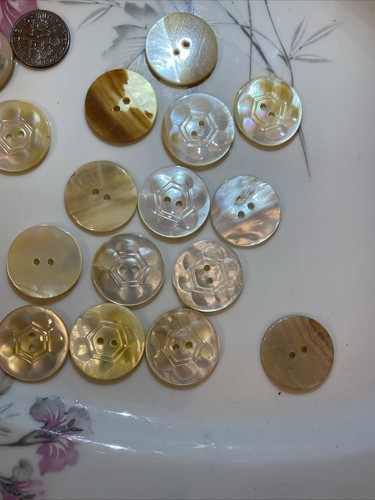17 Engraved Ivory Color 2 Hole 7/8” Mother of Pearl Vintage Buttons - Picture 6 of 6