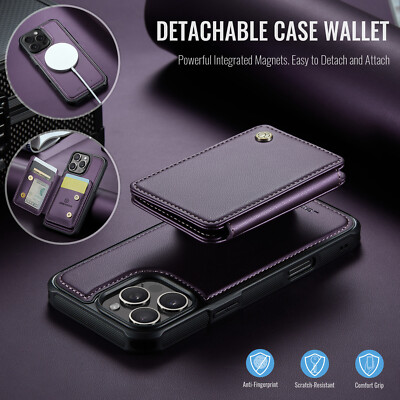 For iPhone 16 17 Pro Max 15 14 13 Mag Safe Removable Wallet Magnetic Case Cover