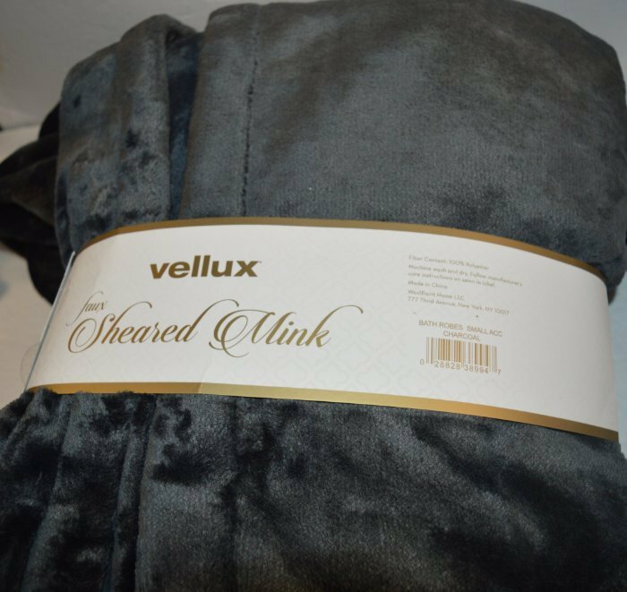 Vellux Sheared Mink Bath Robe, One Size Fits Most, Charcoal Grey New