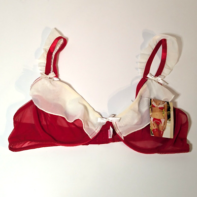 38C Bra Red and White Mesh by Leg Avenue, Sexy Lingerie, New Old Stock with  Tag