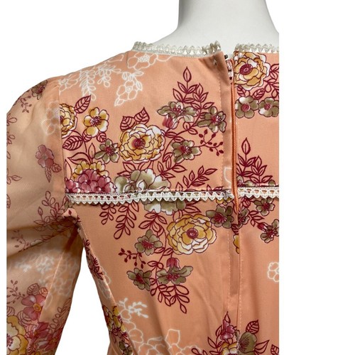 Maxi abito vintage anni 70 pesca floreale pizzo orlo dea cottage core hippie XS S 2 4 - Foto 8 di 12