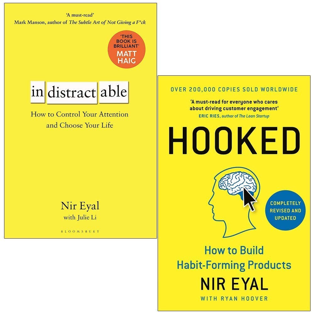 Nir Eyal 2 Books Collection Set Indistractable How to Control,Hooked Build Habit