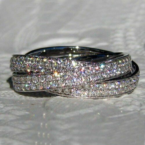 Solid 925 Sterling Silver Rolling Round CZ 2.50 CT Pave Eternity Beautiful Ring - Picture 1 of 5
