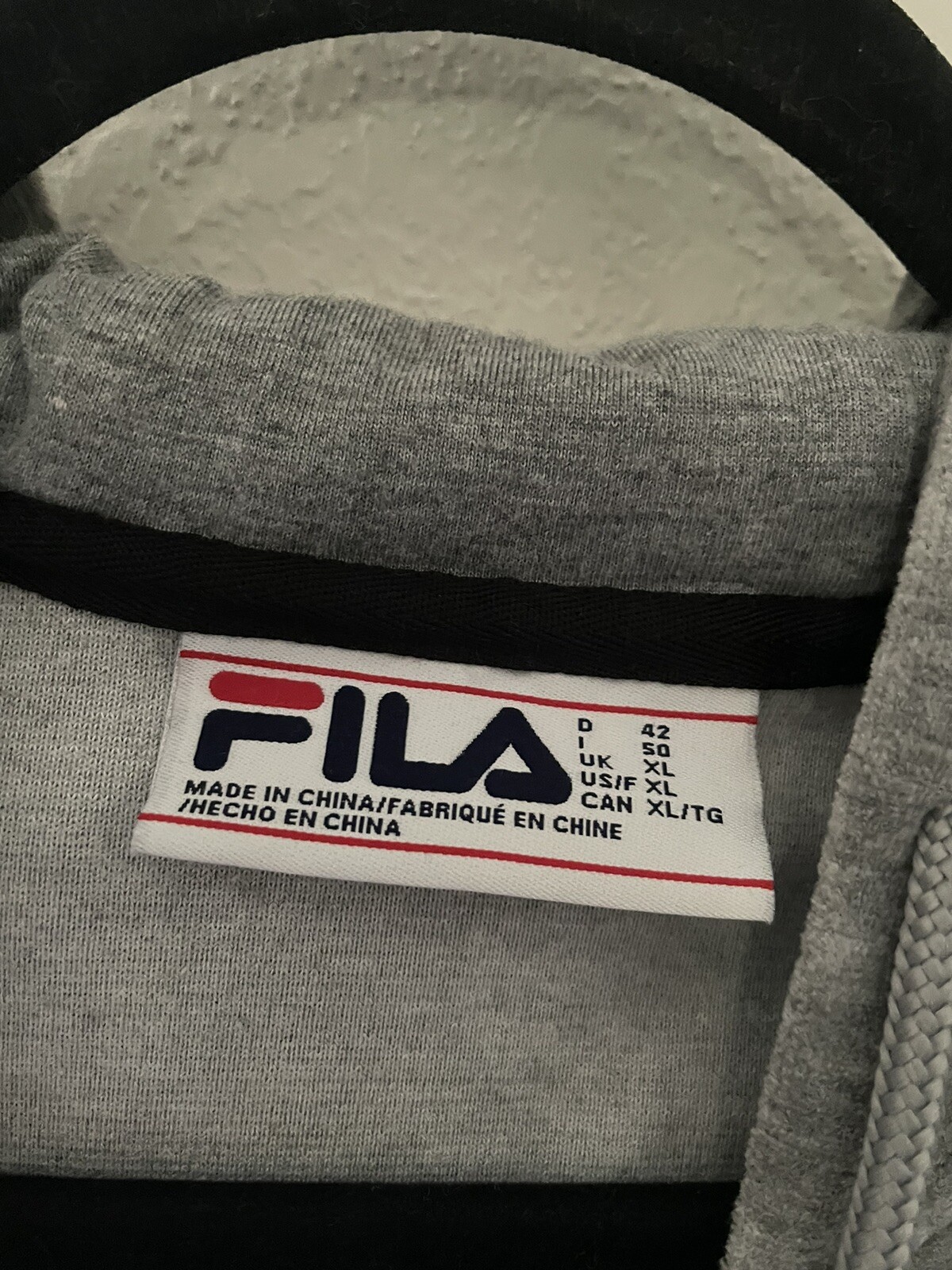 Felpa con cappuccio Fila Velour nera grigio bianca righe full zip pista giacca pile XL