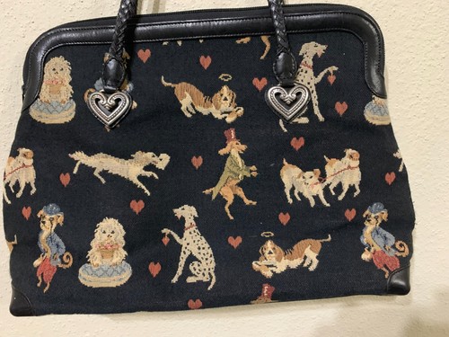 Brighton Tapestry Dog Print Tote Bag Large Leather trim Strap # C413347 - Picture 8 of 13
