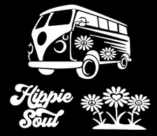 Hippie Van Peace Love Soul Daisy 3 Pk White Vinyl Decals Car Truck Windows