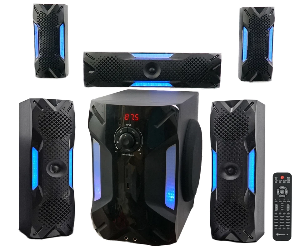Rockville HTS56 1000W 5.1 Kanal Heimkinosystem/Bluetooth/USB + 8" Subwoofer