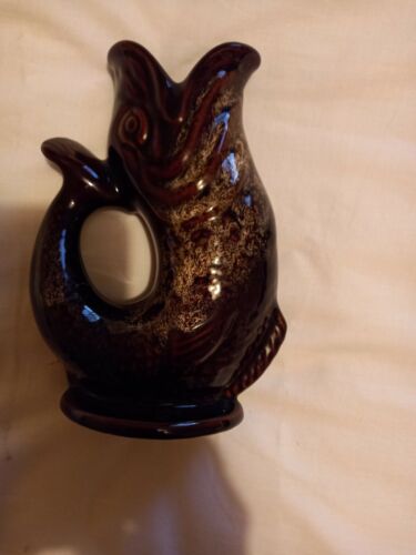  Fosters Studio Pottery Cornwall Dark Brown Gurgle Glug  Vase - 20cm or 8&#034; VGC
