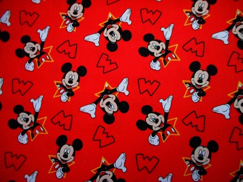 Disney Fabric By Yard SALE Mickey Mouse & Stars on Red Poplin #B C - Picture 2 of 2