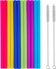 Tifanso 14PCS Reusable Silicone Straws with Cleaning Brushes, 10" Flexible Extra