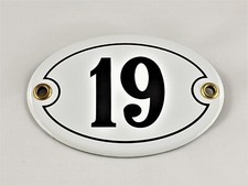 Emaille Hausnummer OVAL Nr. 19 Weiß-SCHWARZ Türschild Hausschild Schild Email