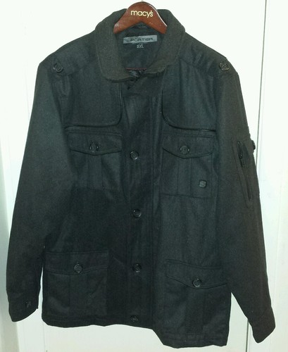 mens 2xl sportier military style poly / wool blend black coat