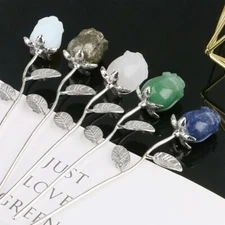 Natural Stone Carved Rose Flowers Crystal Chakra Crafts Home Decor Gift Healing