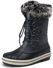 VEPOSE Women's Waterproof Snow Boots Mid Calf Lace Up Fur Shoes SZ 6 7 8 9 10 11