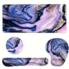40*90cm 4-in-1 Marble Mouse Pad Set with Wrist Rest - Ergonomic Non-Slip Rubber