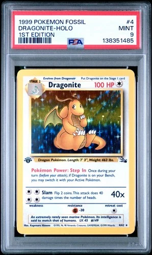 1999 POKEMON FOSSIL 1ST EDITION #4 DRAGONITE-HOLO PSA 9