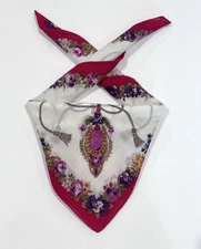 WOMEN HANDKERCHIEF DIOR Floral Pink White Scarf BANDANA COTTON 18”
