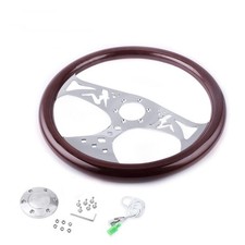 Dark Real Wood Steering Wheel 15 380mm Sliver Chrome Spokes 6 Holes Horn Button