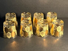 Cere Ned Harris Whisky Glasses Gold Pineapple Barware "Polynesian Pop" "Tiki" VG