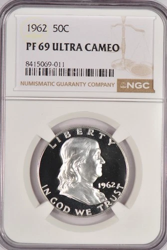 1962 Franklin Half Dollar Proof NGC PF 69 ULTRA CAMEO PR69DCAM Frosty Coin 50C