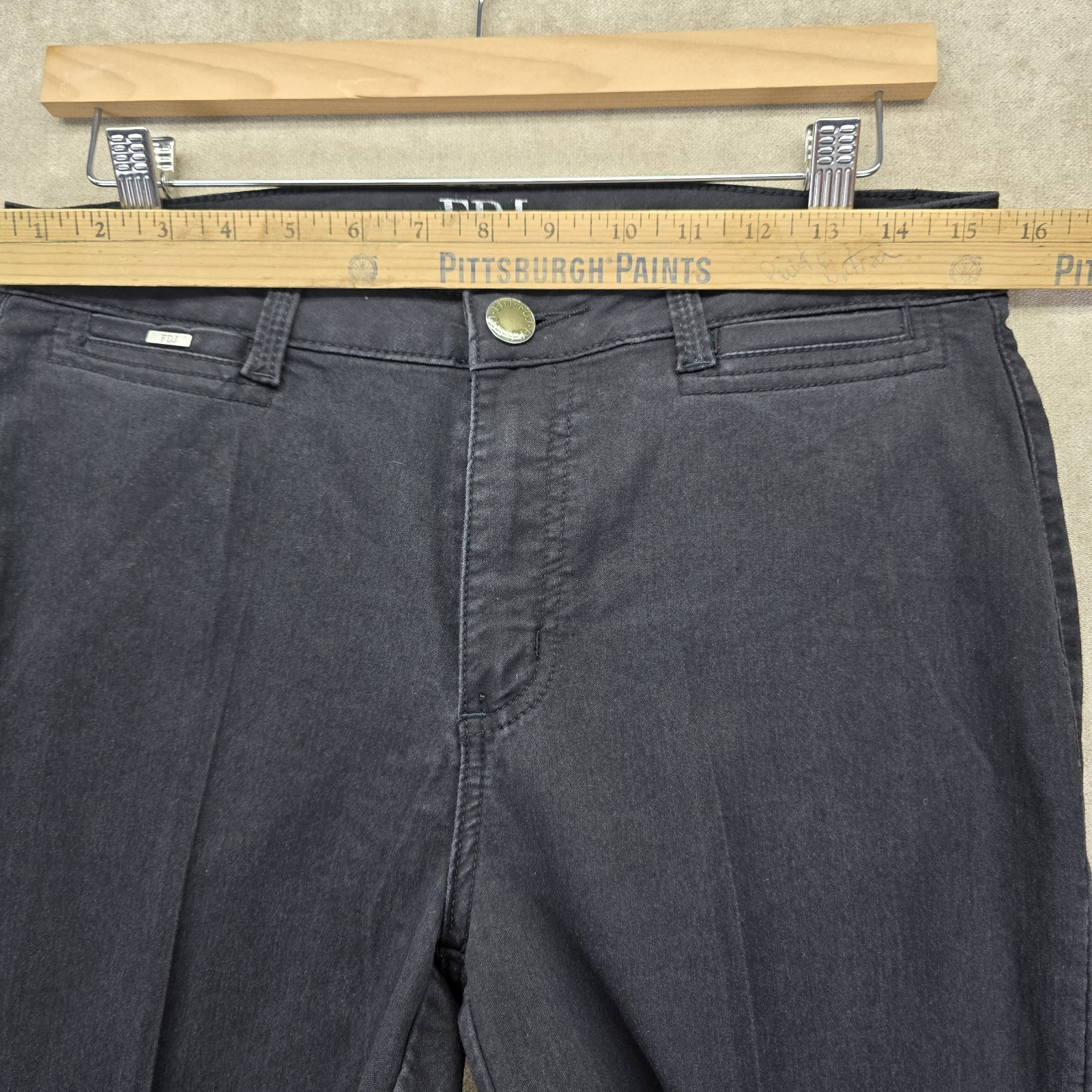 Fdj Womens Black Mid Rise Wide Leg Long Olivia Trouser Pants W/ Pockets Size 8