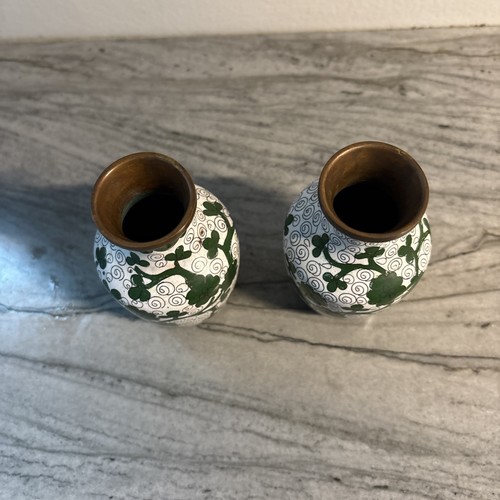 Set 2 vasi in rame cloisonné vintage 4” (z) - Foto 3 di 6