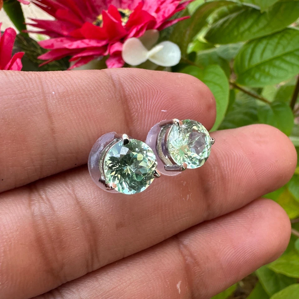 15 克拉天然绿色碧玺耳钉 925 银 - 认证观看视频 — 第 3/4 张图片