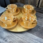 4 Peach Lustre Laurel Fire King Teacup With Saucer Anchor Hocking Vintage (az)