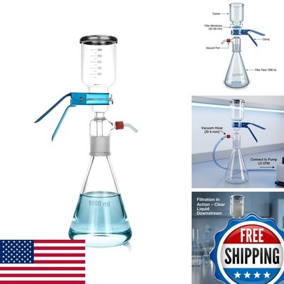 QWORK WD3059 Glass Vacuum Filtration Set 1000mL Flask 300mL Funnel 10μm Pore Lab