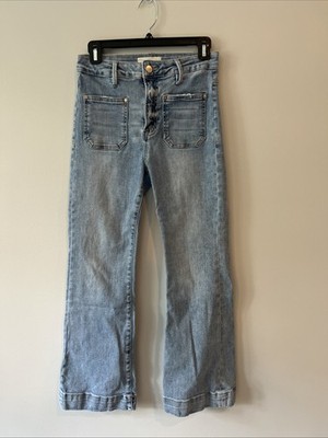 Risen Jeans Womens 5/27 High Rise Flare Wide Released Hem Button Fly Boho Denim
