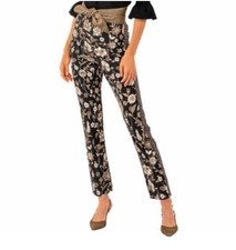 Elie Tahari Floral Straight Leg Black Pants size MEDIUM pull on NWOT