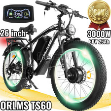 Dual Motor 3000W E-Bike 60V 25Ah 38 MPH 26" Fat Tire Electric Bicycle for adults
