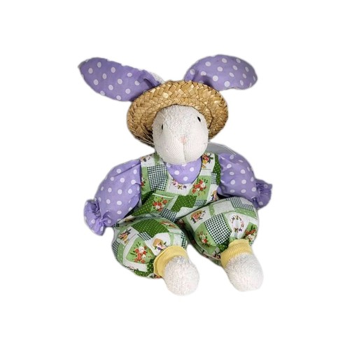 Creative Design Country Bunny Rabbit Straw Hat Easter Farmhouse Patchwork Plush