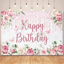 Rose Gold Floral 7ft W x 5ft H , Glitters  Pink