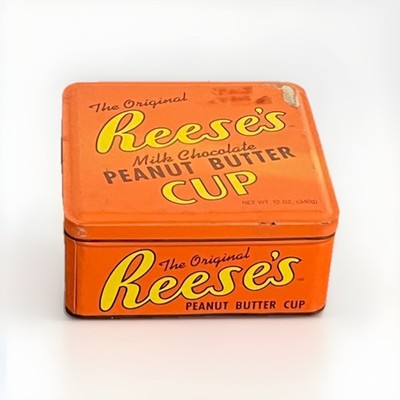 Vintage Reese's Peanut Butter Cup Metal Tin 1990s Square Container Hershey