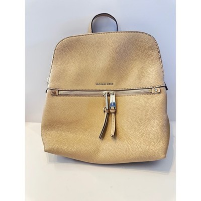 Michael Kors Pebble Leather Backpack Beige Convertible Straps Everyday Casual
