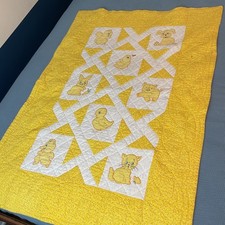 Vintage Handmade Baby Quilt Gender Neutral Yellow Nursery Animals Blanket
