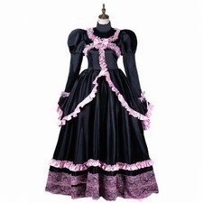 French Maid Girl Sissy Lockable Black Purple satin Dress cosplay