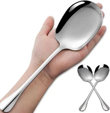 2 Pcs Large Stainless Steel Soup Spoons,Silver Square Head Design Serving Spoons