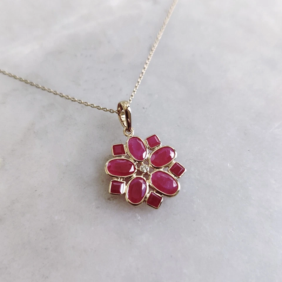 Moissanite Diamond Pendant Ruby Gemstone Pendant 925 Silver Charm Flower Pendant - Image 2 of 4