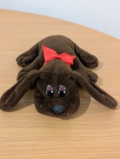 Vintage 9” Pound Puppy Newborn Brown Dog Soft Toy Red Bow Hornby 1984